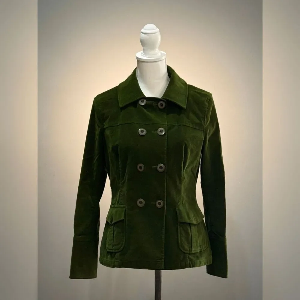 Green Talbots Brushed Cotton Light Peacoat Y2K Size 6P EUC